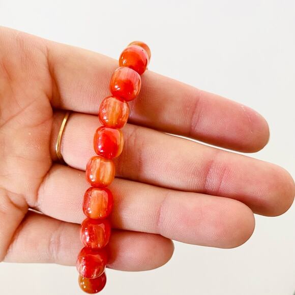 VINTAGE Y2K 90S Carnelian Crystal Gemstone Beaded Stretch Bracelet Jewelry Boho - Picture 1 of 3